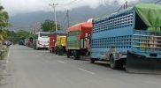 Antrean panjang kendaraan di salah satu SPBU Kota Palu, Sulawesi Tengah, Kamis (7/4/2022)/hariansulteng