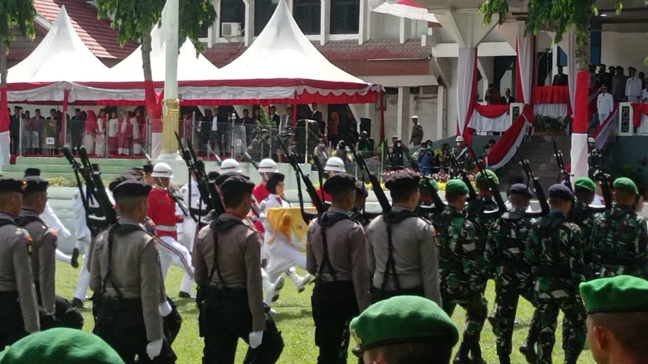 Pelaksanaan upacara hari kemerdekaan di Kantor Wali Kota Palu, Rabu (17/8/2022)/hariansulteng