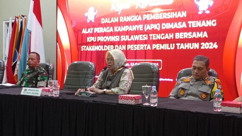 KPU Sulteng menggelar rapat koordinasi terkait pembersihan alat peraga kampanye (APK) di masa tenang Pemilu 2024, Minggu (11/2/2024)/hariansulteng