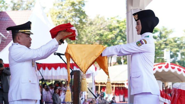Wali Kota Palu, Hadianto Rasyid bertindak sebagai inspektur upacara HUT Republik Indonesia (RI) ke-79, Sabtu (17/8/2024)/Pemkot Palu