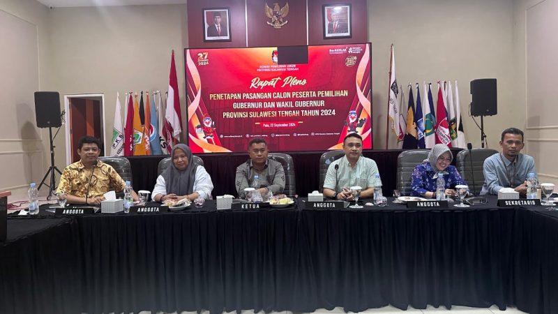 KPU Sulteng resmi tetapkan 3 pasangan cagub-cawagub, Minggu (22/9/2024)/Ist