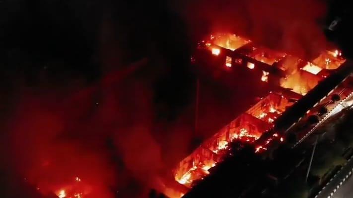 Foto udara kebakaran di Kodim 1307/Poso, Senin malam (26/05/2025)/Ist