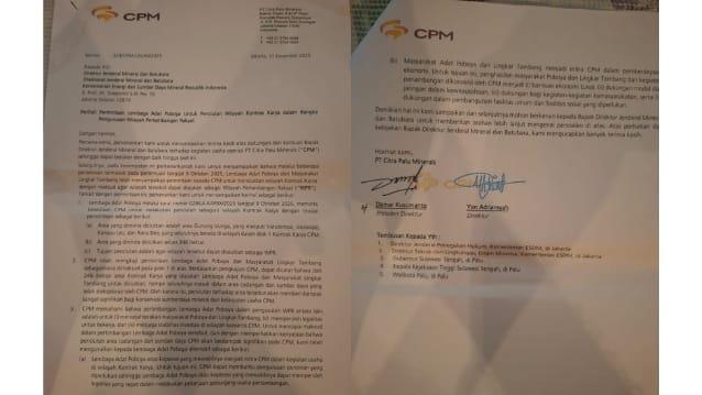 Surat CPM menyikapi tuntutan penciutan wilayah kontrak karya. (Foto: Istimewa)